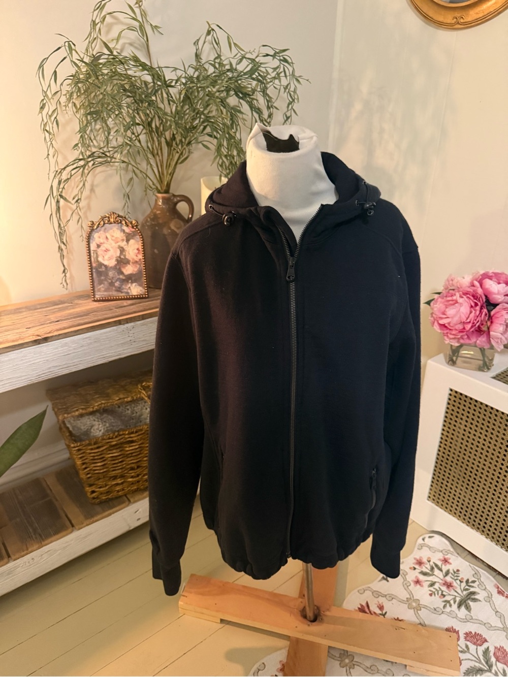 Woolx 100% Australian Merino Wool Full Zip Hoodie Jacket Black Large L